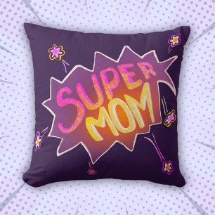 Cojín Decorativo Super Mamá Flor Neon Burbuja de Cómic Día de la Ma