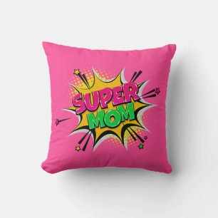 Cojín Decorativo Super Mamá Rosa Retro de arte pop estilo cómico