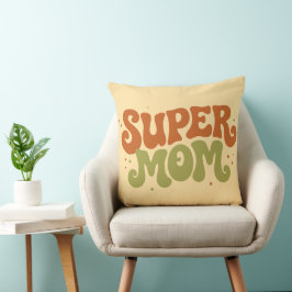 Cojín Decorativo SUPER MAMÁ Tipografía Retro Divertida y Groovy
