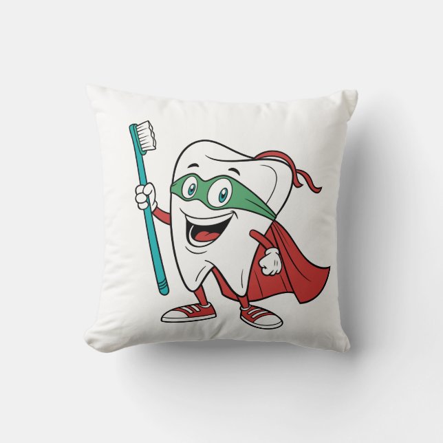 Cojín Decorativo Super Tooth Hero | Fun Dental Clinic  (Anverso)