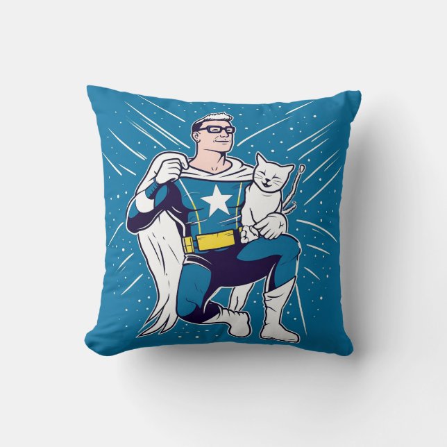 Cojín Decorativo Superhéroe con su gato (Anverso)