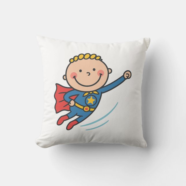 Cojín Decorativo Superhéroe personalizado niño volando camiseta par (Anverso)