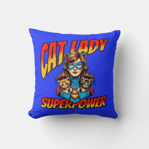 Cojín Decorativo Superpoder de la dama del gato