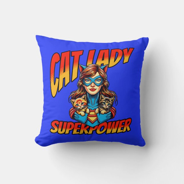 Cojín Decorativo Superpoder de la dama del gato (Anverso)