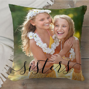 Cojín Decorativo Superposición de guión de hermanas 2 Foto Personal