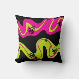 Cojín Decorativo Surco de margarita en verde limón, rosa caliente y