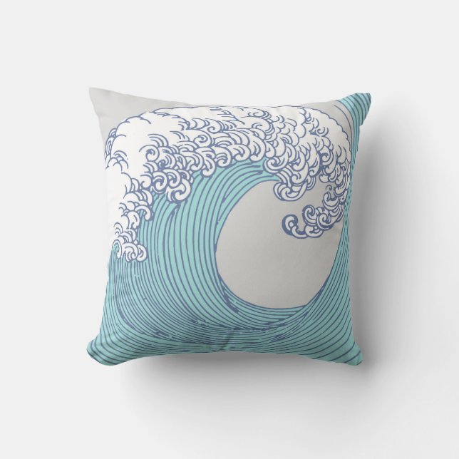Cojín Decorativo Surf asiático japonés ondea arte oceánico (Anverso)