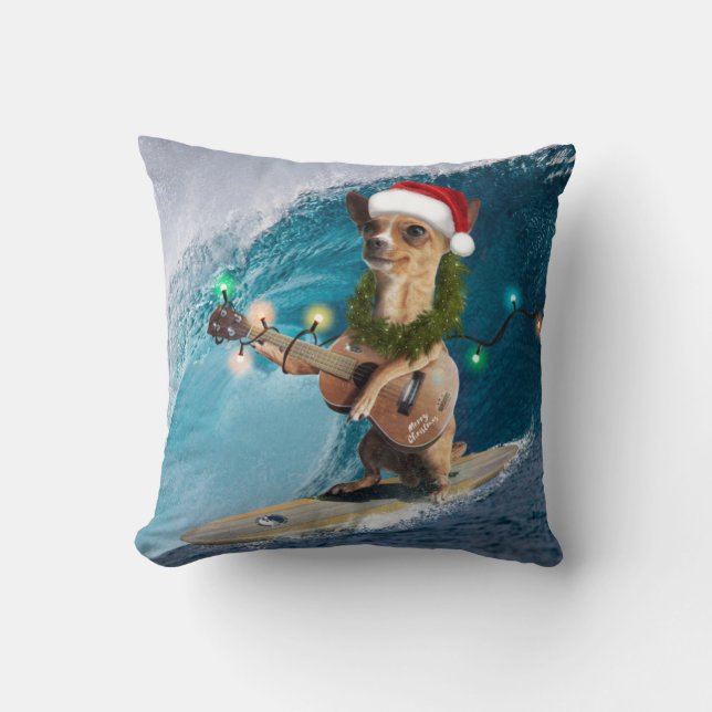 Cojín Decorativo Surf Chihuahua navidades (Anverso)