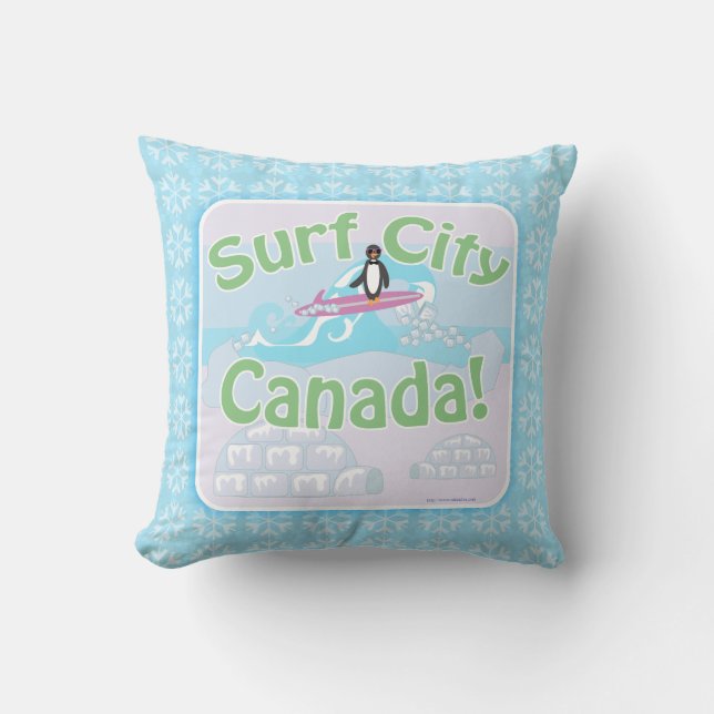 Cojín Decorativo Surf City Canada Fun Penguin Personalizado (Anverso)