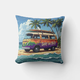 Cojín Decorativo Surf o reventar Autobús de playa retro groovy hipp