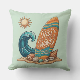 Cojín Decorativo Surf & Sea: Vintage Surfing Quote Throw Pillow