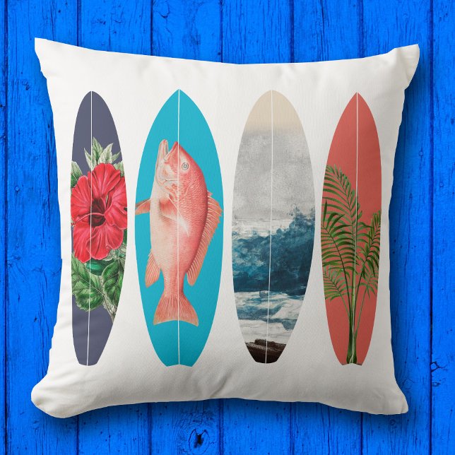 Cojín Decorativo Surfboards Retro Coloridas (Colorful Retro Surfboards Throw Pillow)