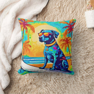 Cojín Decorativo Surfing Pooch: Gafas de sol en la playa