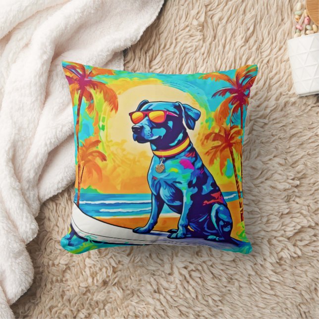 Cojín Decorativo Surfing Pooch: Gafas de sol en la playa (Manta)