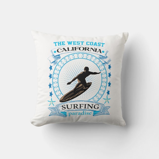 Cojín Decorativo Surfing West Coast California (Anverso)
