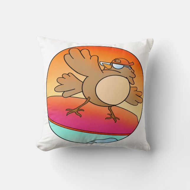 Cojín Decorativo Surfista De Aves De Verano (Anverso)