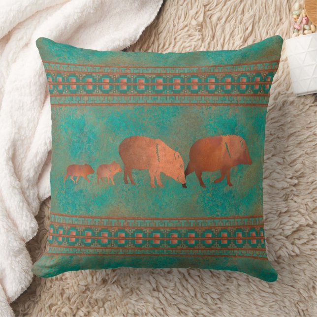 Cojín Decorativo Suroeste cute Javelina Familia Cobre Verde azulado (Manta)