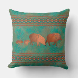 Cojín Decorativo Suroeste cute Javelina Familia Cobre Verde azulado