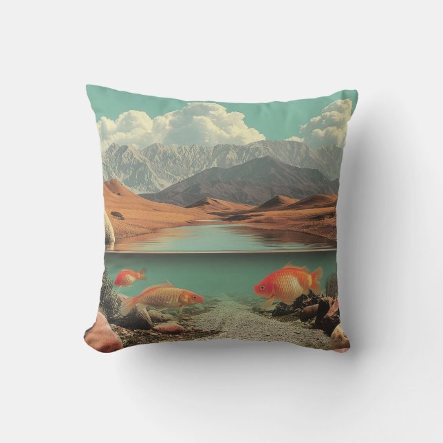 Cojín Decorativo Surreal Desert and Lake with Goldfish (Anverso)