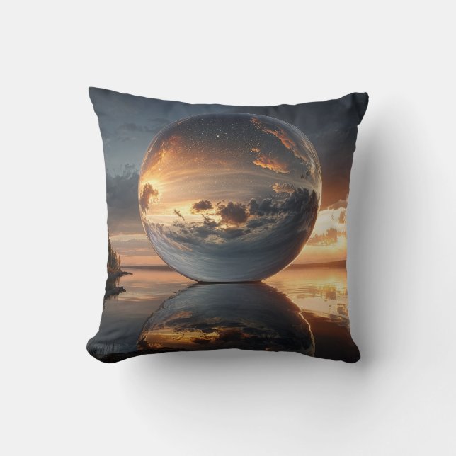 Cojín Decorativo Surreal Reflective Sphere With Sunset Clouds Over  (Anverso)