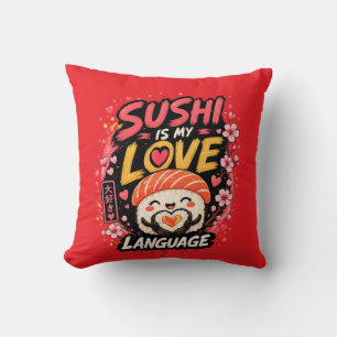 Cojín Decorativo Sushi Es Mi Lenguaje del Amor –Mono Kawaii Sushi