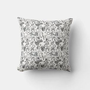 Cojín Decorativo Susurros De La Naturaleza Gris Negro Vintage Botán
