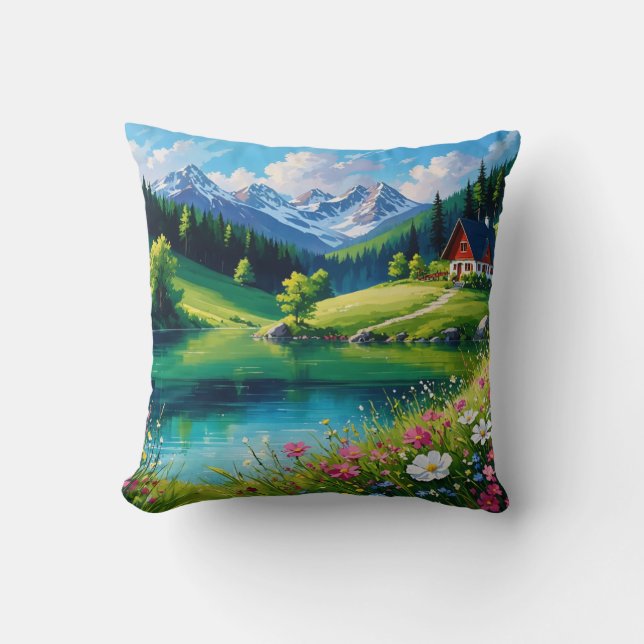 Cojín Decorativo Susurros de las colinas - Lago encantado (Anverso)