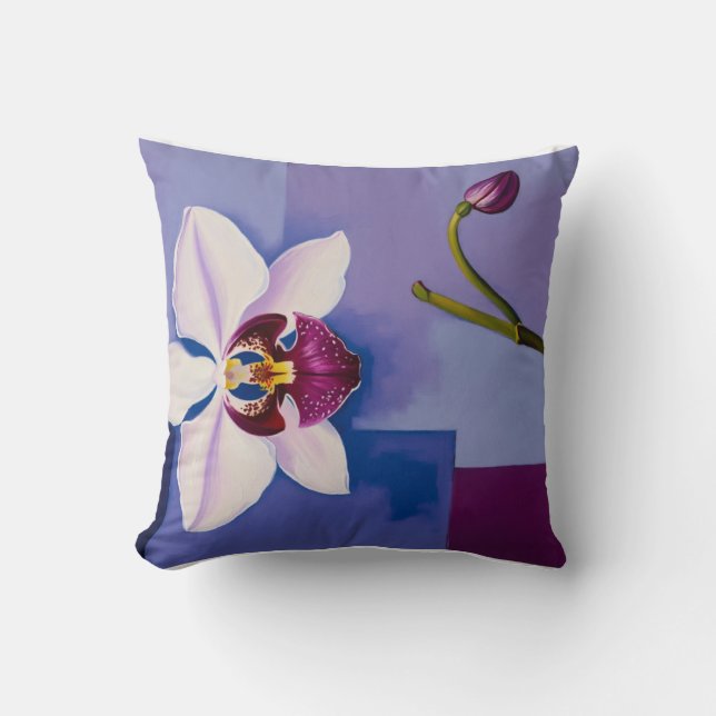 Cojín Decorativo Susurros de orquídeas: tonos blancos y violetas en (Anverso)