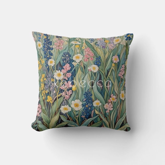 Cojín Decorativo Susurros de pradera: Flores silvestres pasteles (Anverso)