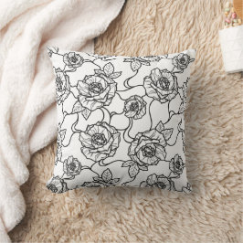 Cojín Decorativo Susurros de Rosa, Patrón Floral de Arte de Línea E