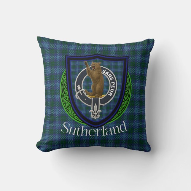 Cojín Decorativo Sutherland Scottish Clan Tartan & Crest (Anverso)