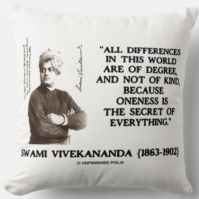 Cojín Decorativo Swami Vivekananda La Unicidad Secreta De Todo (Inspirational and existential Vivekananda quote throw pillow featuring the advocacy of oneness)