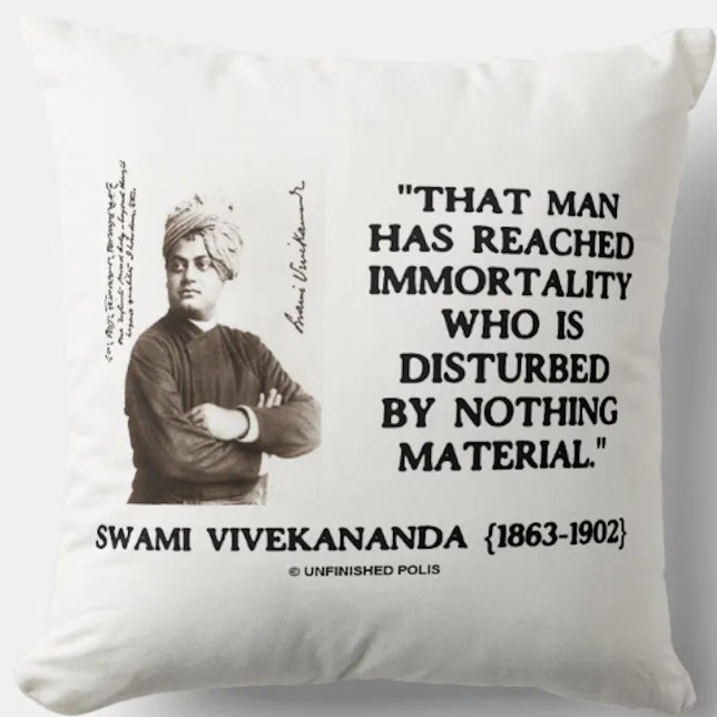 Cojín Decorativo Swami Vivekananda Man alcanzó material de inmortal (Throw pillow featuring timeless Swami Vivekananda quote for anyone who strives for immortality)