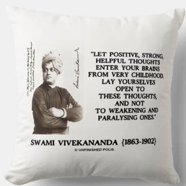 Cojín Decorativo Swami Vivekananda Positivo Pensamientos Fuertes Út (Vivekananda quote on this throw pillow, advocating for positive, strong helpful thoughts)