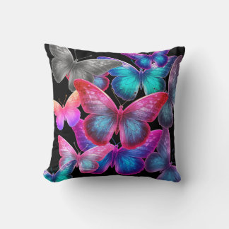 Cojín Decorativo Swarm Of Colorful Butterflies On Black Background