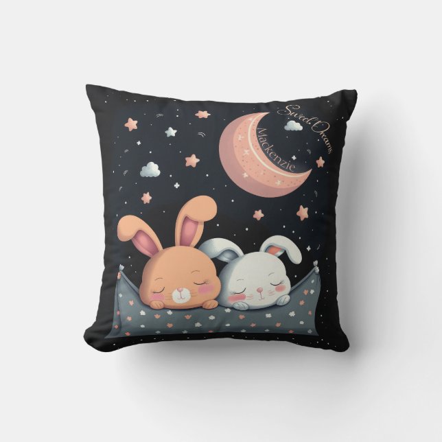 Cojín Decorativo Sweet Dreams Cute Design Bunny Nombre Personalizad (Anverso)
