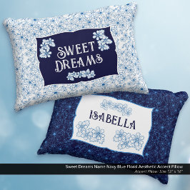 Cojín Decorativo Sweet Dreams Name Navy Blue Floral Aesthetic