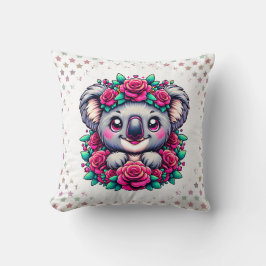 Cojín Decorativo Sweet Koala with Pink Rose Wreath