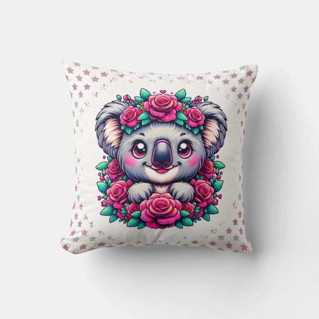 Cojín Decorativo Sweet Koala with Pink Rose Wreath  (Anverso)