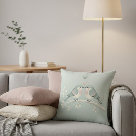 Cojín Decorativo Sweet Pastel Love Birds: Whimsical Valentine Illus