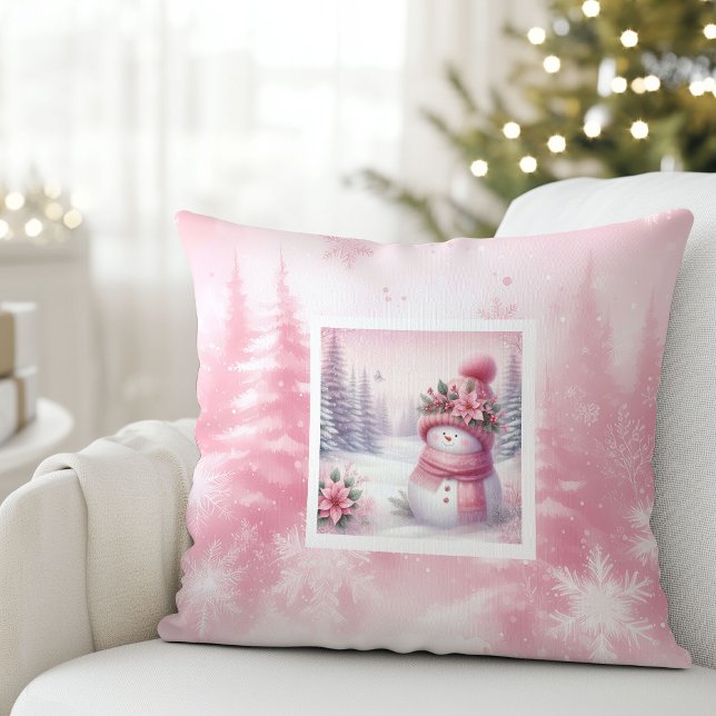 Cojín Decorativo Sweet Pink Snowman Winter Scene Pillow Kids Gift (Sweet Pink Snowman Winter Scene Pillow Kids Gift)