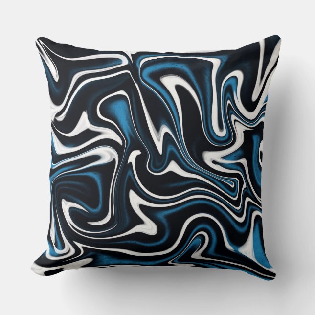 Cojín Decorativo Swirls azul, negro y blanco (Anverso)