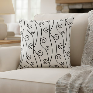 Cojín Decorativo Swirls en blanco y negro