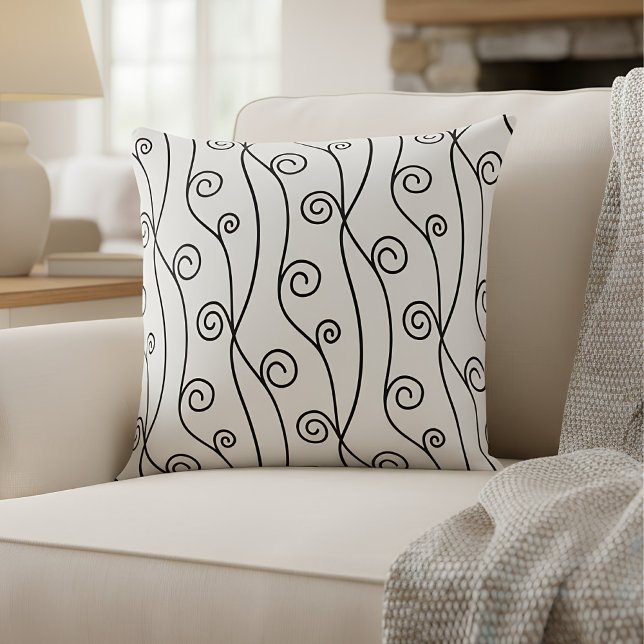 Cojín Decorativo Swirls en blanco y negro (cosy home decor throw pillow)