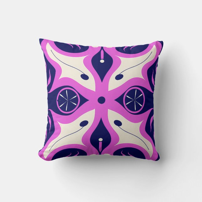 Cojín Decorativo Symmetrical Abstract Pattern in Purple and White (Anverso)