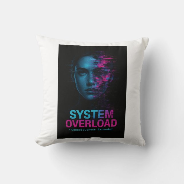 Cojín Decorativo System Overload – Consciousness Exceeded Glitch (Anverso)