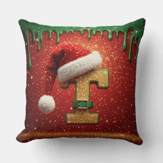 Cojín Decorativo T de monograma de Navidad personalizada con sombre