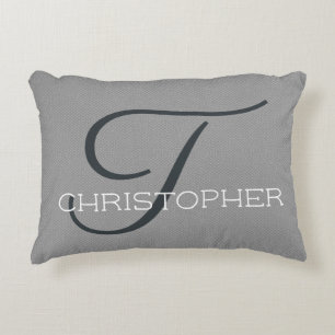 Cojín Decorativo T Nombre Personalizado Inicial Negro Blanco Gris