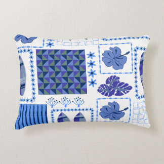 Cojín Decorativo Tabla de surf tropical azul patrón de hibisco