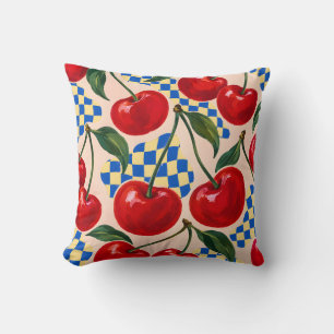 Cojín Decorativo Tablero de ajedrez de cobalto rojo cereza